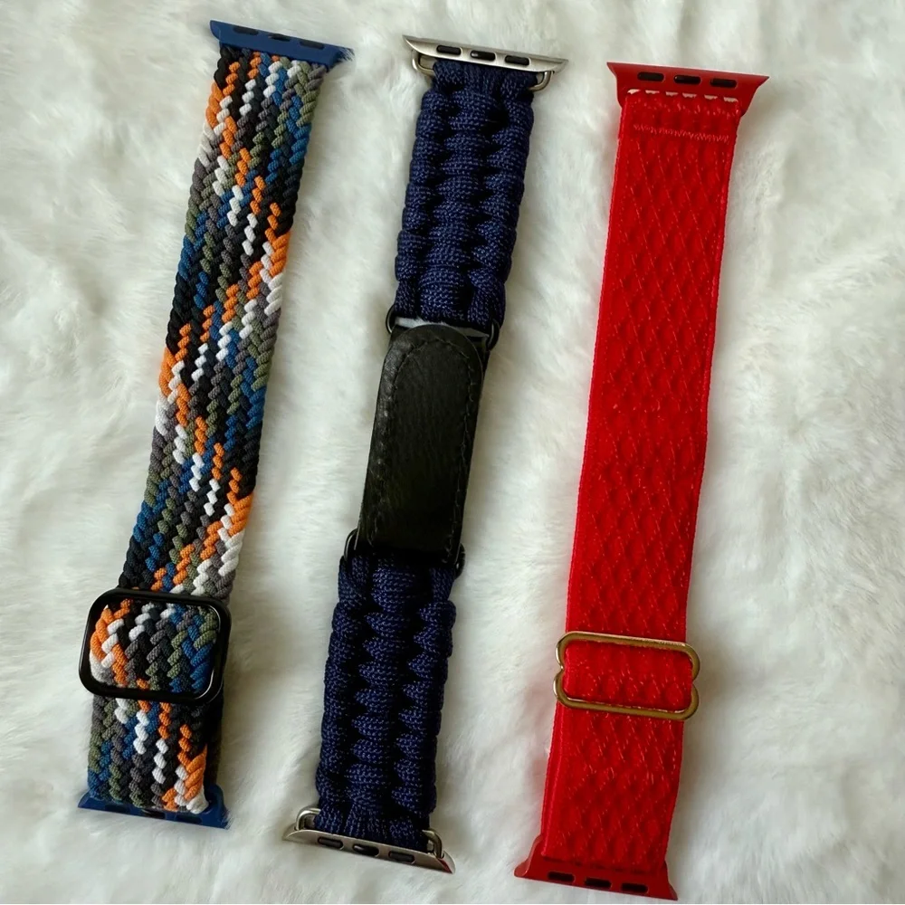 Bundle 3 Colorful Braided Watch Bands Set Woven Paracord for Apple Watch